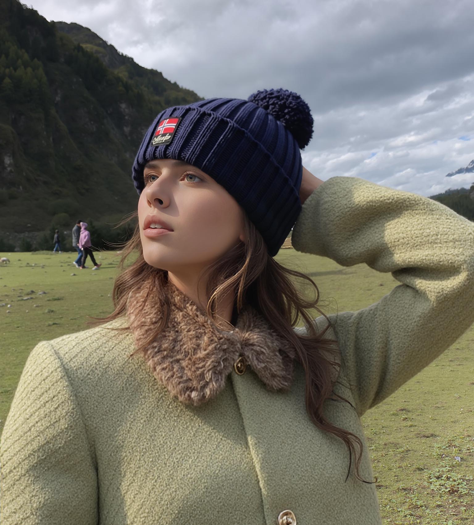 Norská merino čepice s bambulí- navy 04